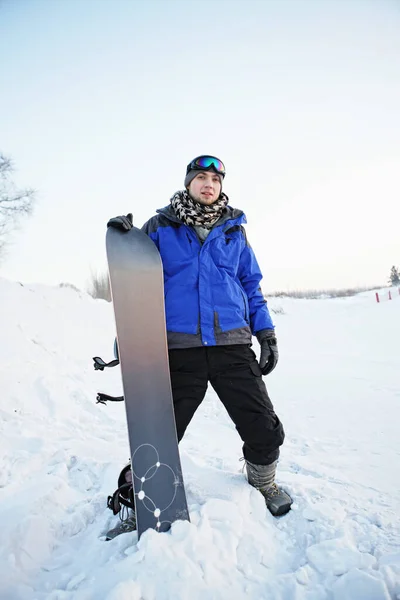 Homme Avec Snowboard Sur Piste Ski — Photo