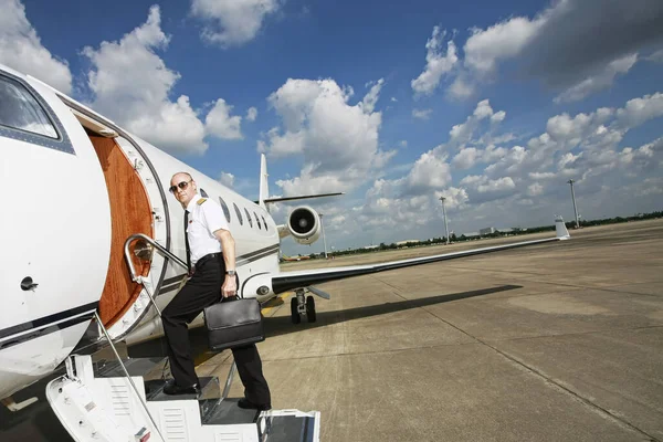 Pilot Walking Stairs Private Jet — Stock Photo, Image