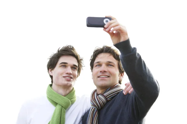 Two Men Taking Photographs Mobile — Stock Photo, Image