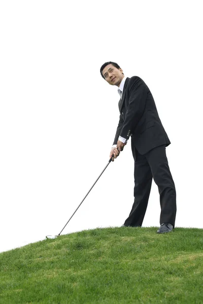 Geschäftsmann Bereitet Sich Auf Golfball Vor — Stockfoto