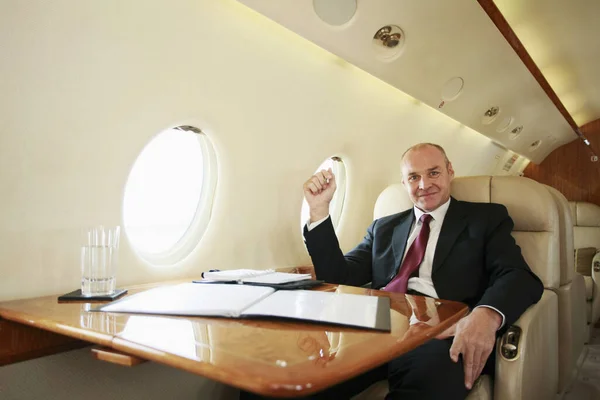 Businessman Working Private Jet — Stock Photo, Image