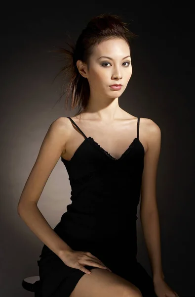 Woman Black Dinner Dress — Stock Photo, Image