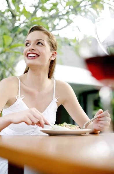 Woman Enjoying Her Meal — Stock Photo, Image