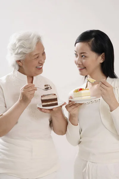 Ηλικιωμένη Γυναίκα Και Γυναίκα Χαμογελούν Ένας Στον Άλλον Απολαμβάνοντας Τις — Φωτογραφία Αρχείου