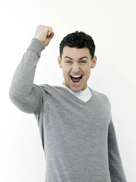 Hombre Feliz Sobre Fondo Blanco — Foto de Stock