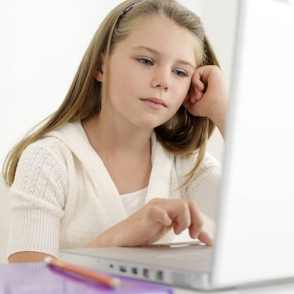 Cute Little Girl Using Laptop — Stock Photo, Image