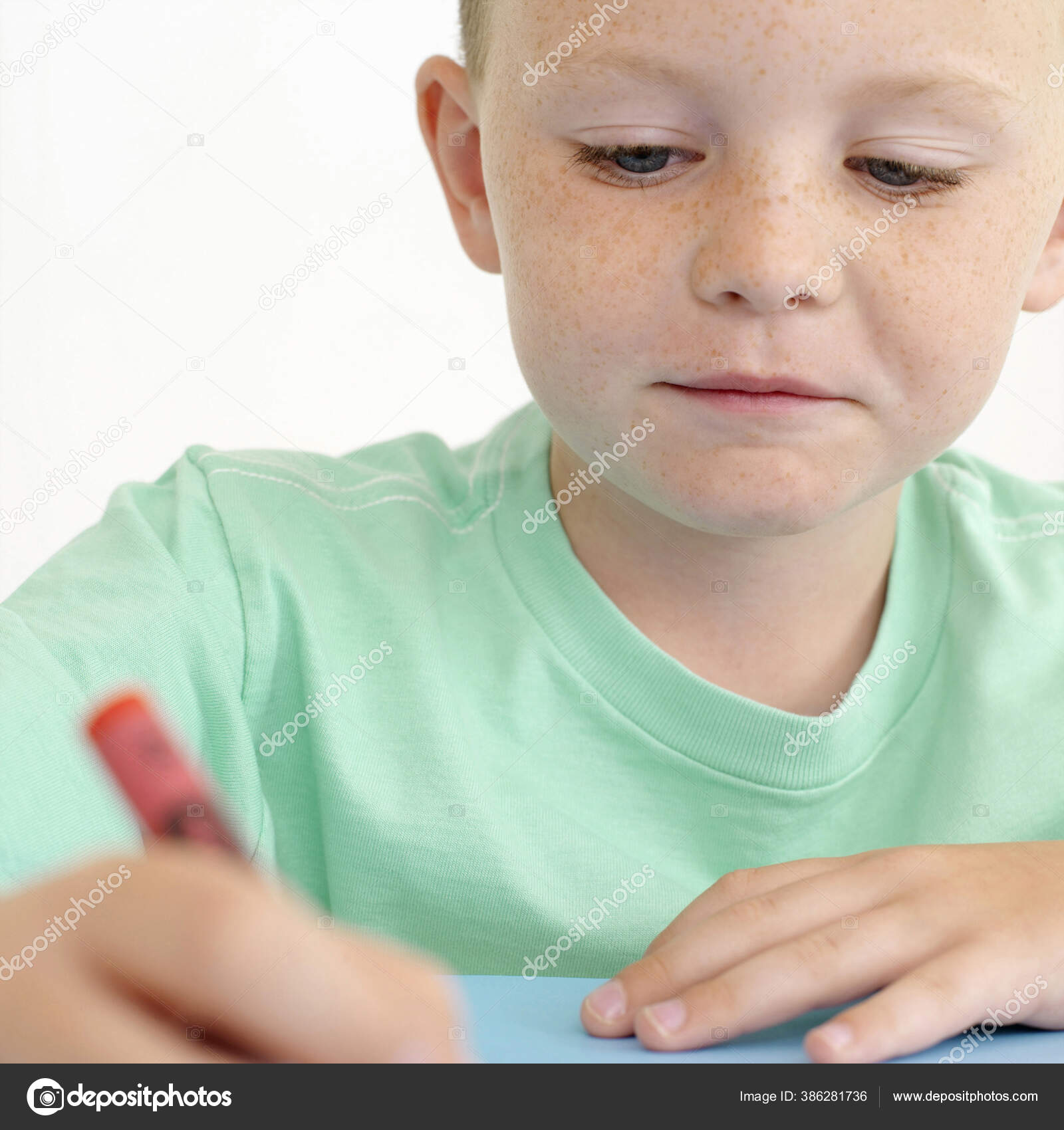 Portrait Boy Using Crayon Stock Photo by ©image_hit 386281736