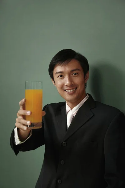 Businessman Glass Orange Juice — Stock Photo, Image