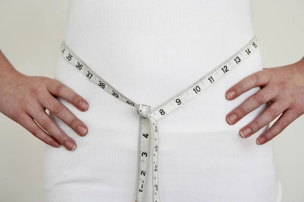 Woman Tape Measure Her Waist — Stock Photo, Image