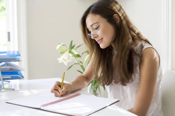 Woman Working Her Desk Home Office — Stock Photo, Image