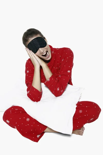 Woman Pajamas Yawning — Stock Photo, Image