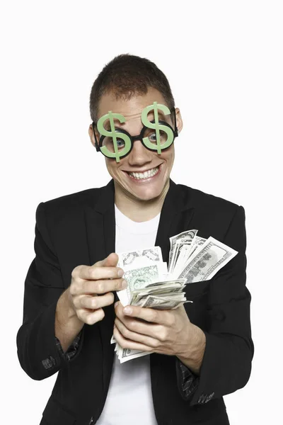 Omul Care Numără Bani Alb — Fotografie, imagine de stoc