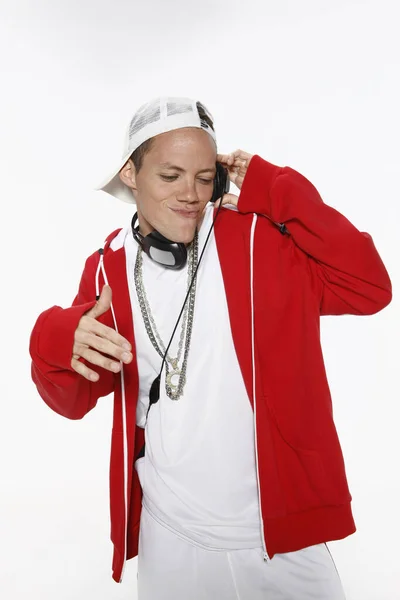 Hip Hop Rapero Escuchando Música Los Auriculares — Foto de Stock