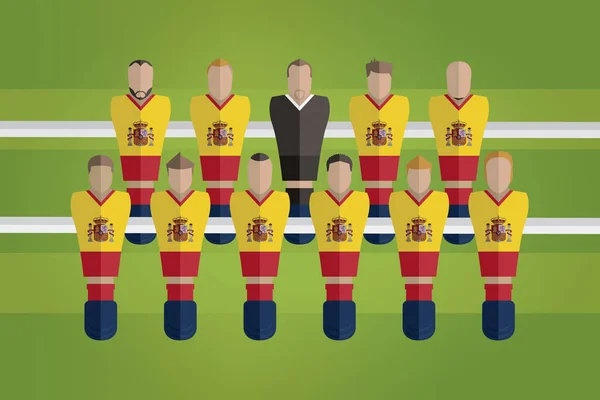 Foosball Figurines Represent Spain Football Team — Stock Vector