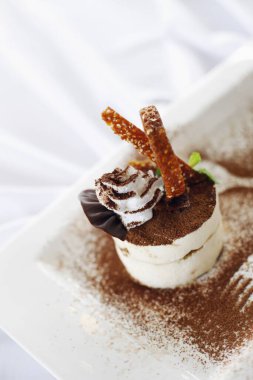 Tiramisu tatlısına yakın çekim