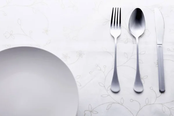 Place Setting Fork Spoon Table Knife Plate — Stock Photo, Image