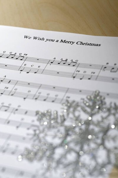 Christmas ornament on sheet music