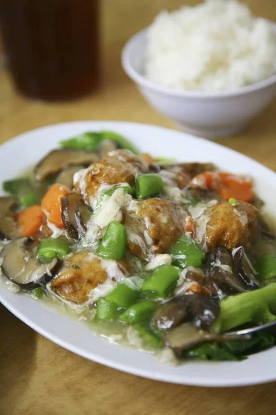 Plato Asiático Verduras Tazón Arroz — Foto de Stock