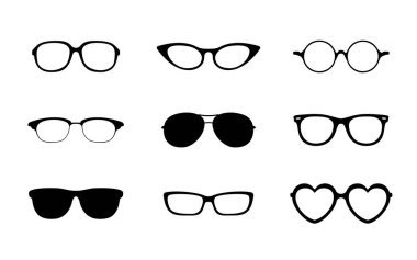 Gözlük simgeleri beyaz arkaplanda izole edildi, Güneş Gözlüğü Vektörü illüstrasyonu