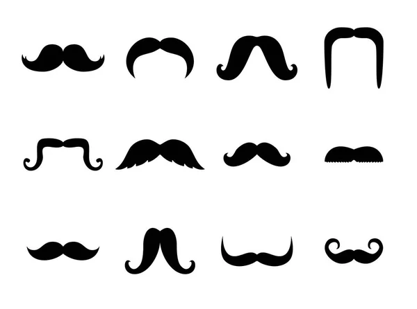 Conjunto de bigotes siluetas negras aisladas sobre fondo blanco. Colección de iconos de bigotes para hombre. Ilustración vectorial — Archivo Imágenes Vectoriales