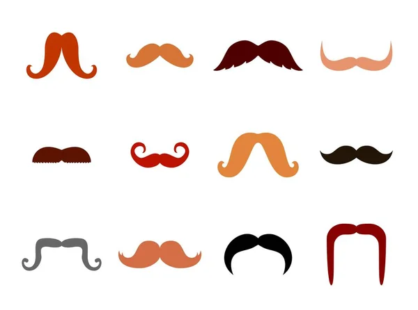 Conjunto de siluetas de bigote aisladas sobre fondo blanco. Colección de mens diferentes colores y formas bigote iconos de pelo. Ilustración vectorial — Archivo Imágenes Vectoriales