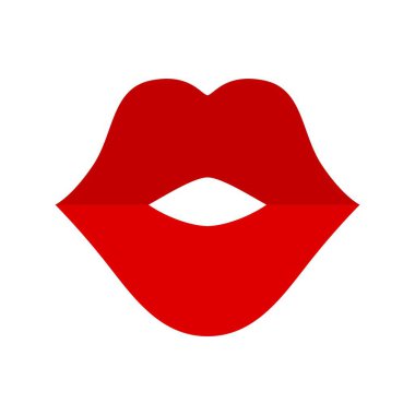 Kırmızı dudak simgesi beyaz arkaplanda izole edilmiş. Öp vektör illüstrasyonu