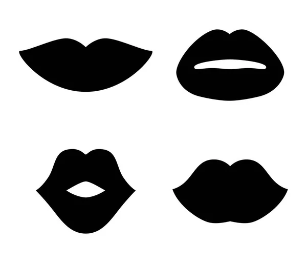 Különböző fekete nők ajkak ikonok meghatározott elszigetelt fehér háttér. Sziluettek csók vektor illusztráció — Stock Vector