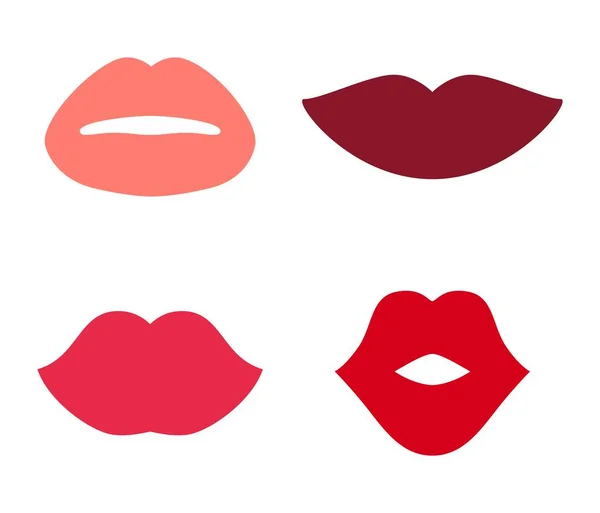 Different women lips icons set isolated on white background. Silhouettes kiss Vector illustration — Stock Vector