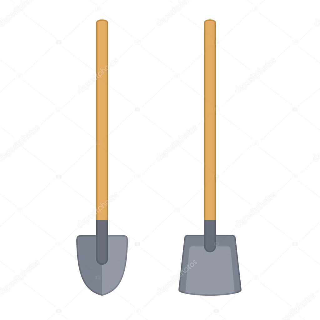 Shovels isolated on white background. Work tool for outdoor activities, digging, gardening. Construction equipment. Vector illustration
