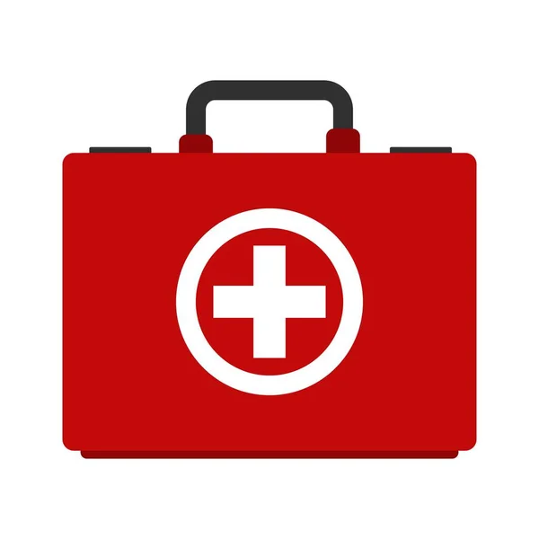 Röd första hjälpen kit isolerad på vit bakgrund. Hälsa, hjälp och medicinsk diagnostik koncept. Vektorillustration — Stock vektor