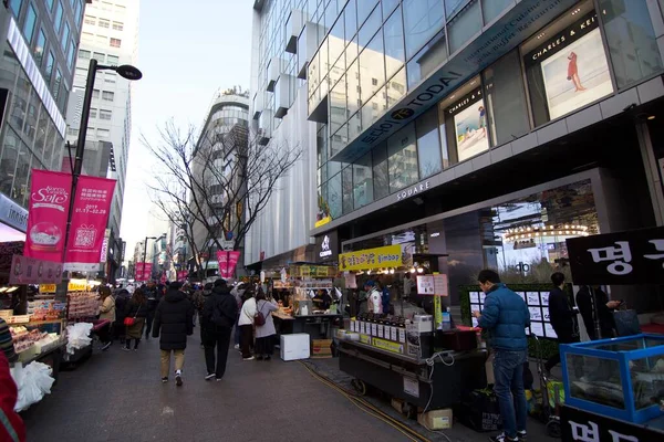 Seoul Zuid Korea Februari 2019 Stadsgezicht Van Lokale Marktstraat Met — Stockfoto