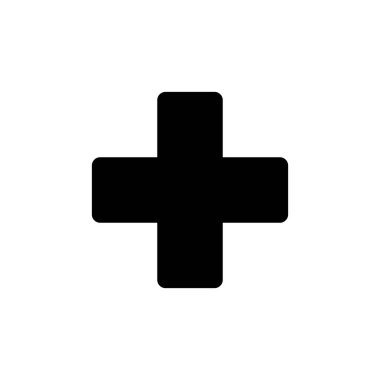 Ayrıca beyaz arkaplanda ikon izole edilmiş. Artı simge ekle. Toplama işareti. Tıbbi artı ico.