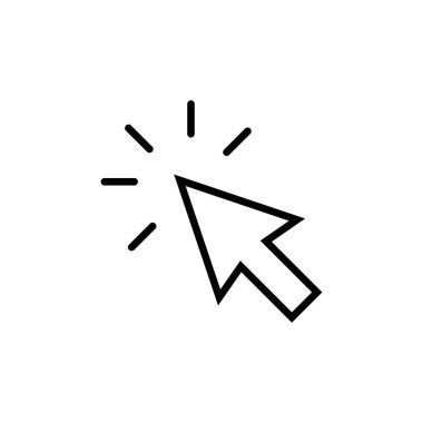 Beyaz arkaplanda simgeye tıklayın. İmleç simgesi. Bilgisayar faresi imleç siyah ok simgelerine tıklayın