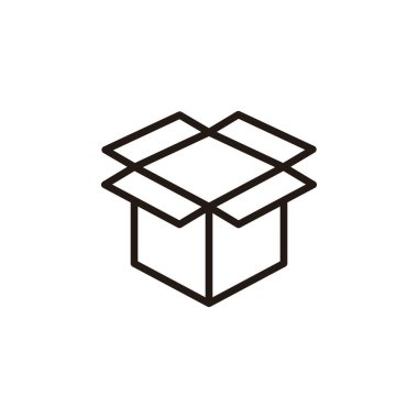 Beyaz arkaplanda izole edilmiş kutu simgesini aç. Karton kutu, ambalaj açık. Simge vektörünü kutula