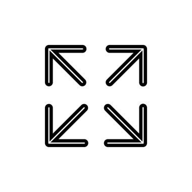 Beyaz arkaplanda tam ekran simgesi izole edildi. Uygulamalar ve web siteleri için tam ekran simgesine genişlet. Tam ekran işaret simgesi. Oklar sembolü.