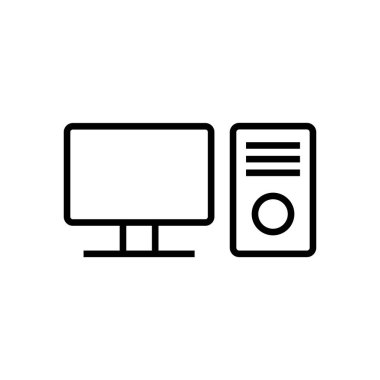 Beyaz arkaplanda bilgisayar simgesi izole edildi. PC Simge vektörü. Bilgisayar monitörü simgesi. Düz PC sembolü