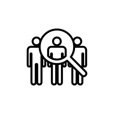 Beyaz arkaplanda izole edilmiş simge işe alınıyor. İnsan kaynakları konsepti. Adam alımı. Arama işi boşluk simgesi. İşe al. İnsanları bul.