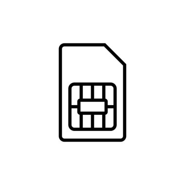 Beyaz arkaplanda Sim kart simgesi vektörü izole edildi. Mobil yuva simgesi. Cep telefonu sim kart çipi