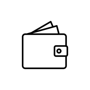 Cüzdan Simgesi beyaz arka planda izole edilmiş modaya uygun düz bir şekilde. Para cüzdanı ico