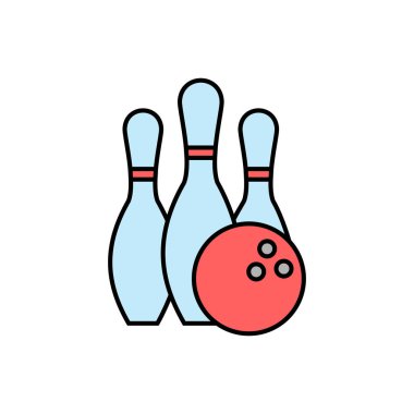 Bowling oyunu Pin Icon beyaz arkaplanda izole edildi. Bowling ikonu, top ve pi