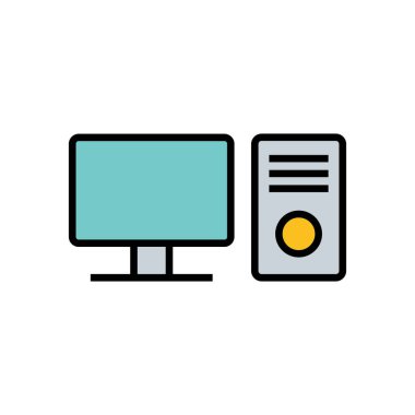 Beyaz arkaplanda bilgisayar simgesi izole edildi. PC Simge vektörü. Bilgisayar monitörü simgesi. Düz PC simgesi