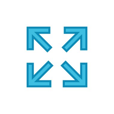 Beyaz arkaplanda tam ekran simgesi izole edildi. Uygulamalar ve web siteleri için tam ekran simgesine genişlet. Tam ekran işaret simgesi. Oklar simgesi