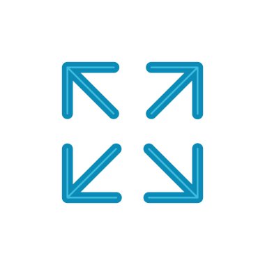 Beyaz arkaplanda tam ekran simgesi izole edildi. Uygulamalar ve web siteleri için tam ekran simgesine genişlet. Tam ekran işaret simgesi. Oklar simgesi