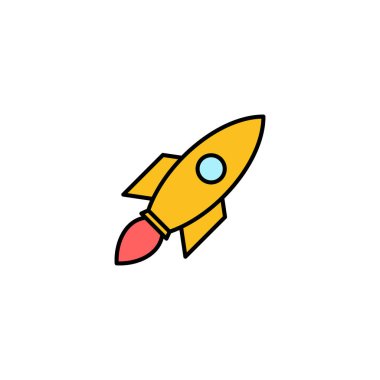 Roket vektör simgesi beyaz arkaplanda izole edildi. Kavram Simgesini Başlat. Başlangıç ico