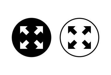 Beyaz arkaplanda tam ekran simgeleri ayarlandı. Uygulamalar ve web siteleri için tam ekran simgesine genişlet. Tam ekran işaret simgesi. Oklar simgesi