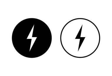 Beyaz arkaplanda yıldırım simgeleri ayarlandı. Kilit simgesi vektörü. Enerji ve gök gürültüsü elektriği