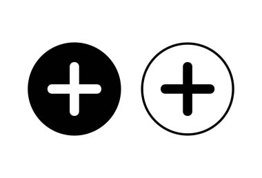 Ayrıca beyaz arkaplanda simgeler var. Artı simge ekle. Toplama işareti. Tıbbi artı ico.