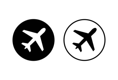 Beyaz arka plana uçak simgeleri yerleştirildi. Uçak vektör simgesi. Uçuş taşıma sembolü. Seyahat elementi çizimi. Tatil sembolü. Hava Planı