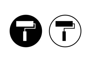 Boya simgeleri beyaz arkaplanda ayarlandı. Fırça vektör simgesini boya. Boya silindiri ico