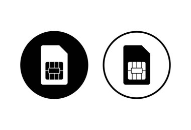 Sim kart simgeleri beyaz arkaplanda vektör belirledi. Mobil yuva simgesi. Cep telefonu sim kart çipi